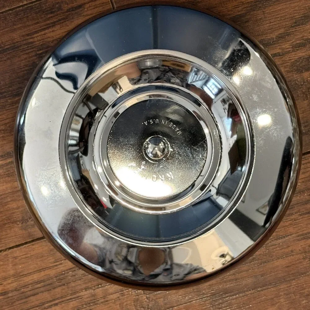 Vtg Kromex Sculptura Lazy Susan w Avocado Trim Chrome Lid Turntable in Box, A2